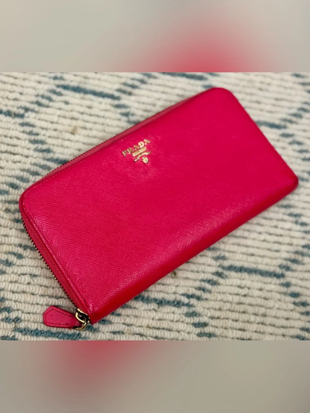 PRADA Y2K Barbiecore Hot Pink Saffiano Leather Zip Wallet/Clutch - Fits IPhone